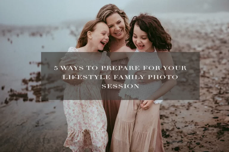 Sisters and a mom laughing together at theit family photoshoot in the fog on a rocky beach.