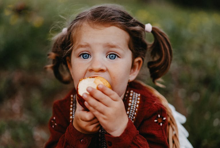 Portrait of Girl Eating Apple Fall Apple picking